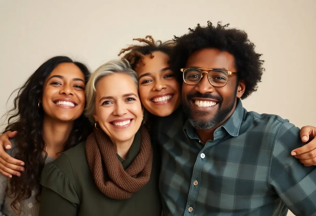 Carousel of three ethnically diverse couples: a man giving a gift to his wife